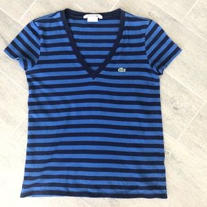 Lacoste Striped Cotton V-Neck T-Shirt